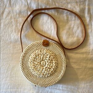 Handcrafted Cream Shell Rattan Crossbody Bag